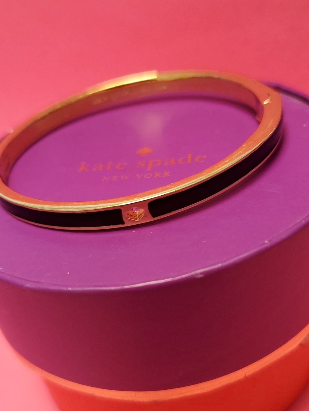 kate spade Gold-Tone Black Enamel Heart Bangle Bracelet